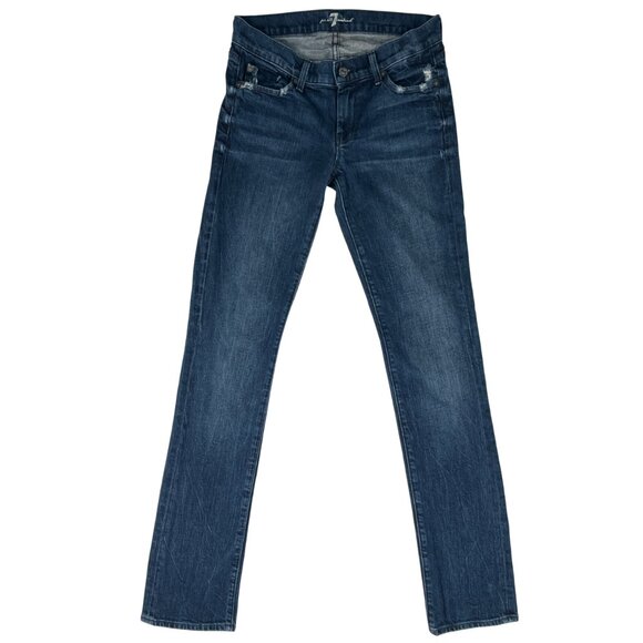 For All Mankind Straight Leg Denim Jeans Low Rise Distressed